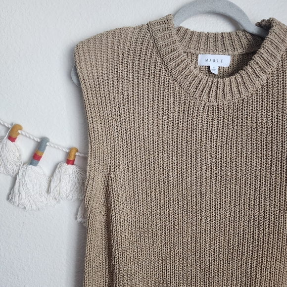 Mable Cable Open Knit Beige Tan High Neck Padded Maxi Dress Boho Modest Neutral - Picture 9 of 12